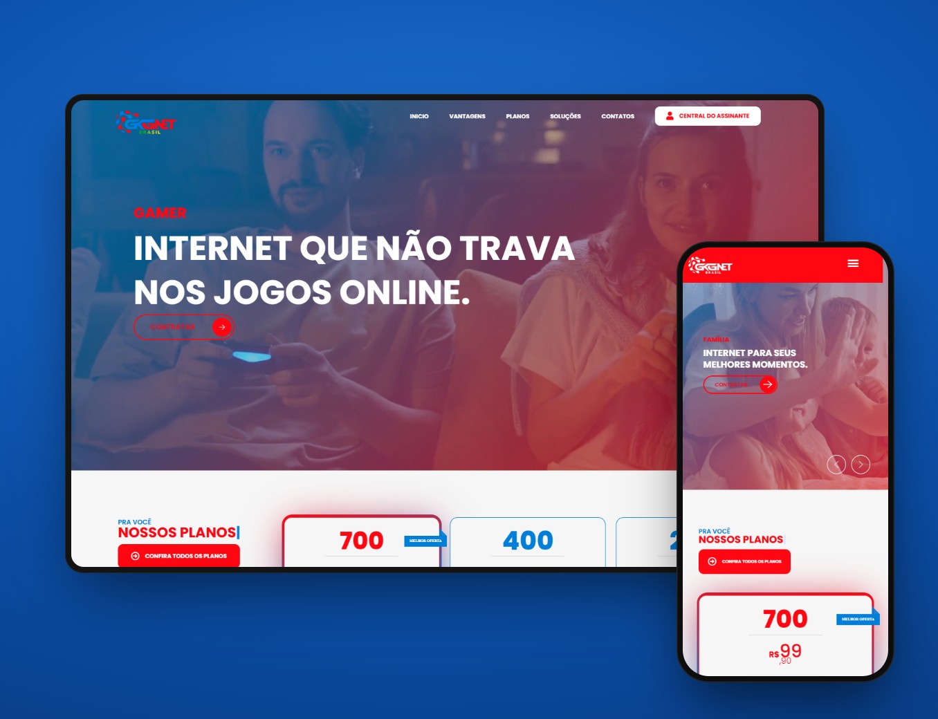 Site da GKG Net no computador e no celular